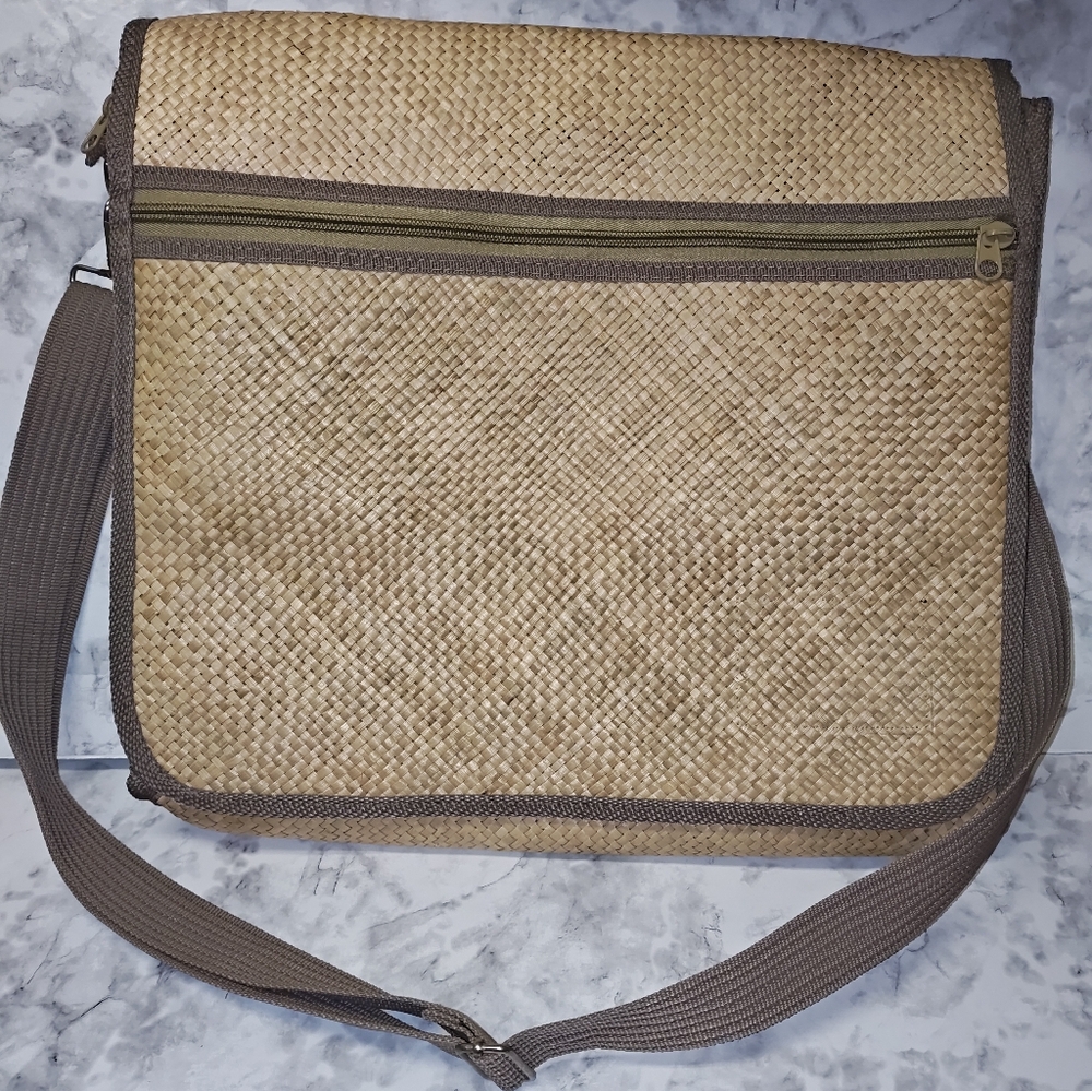 Pandan Weave Laptop Bag - Natural Woven Straw Laptop Messenger Bag
